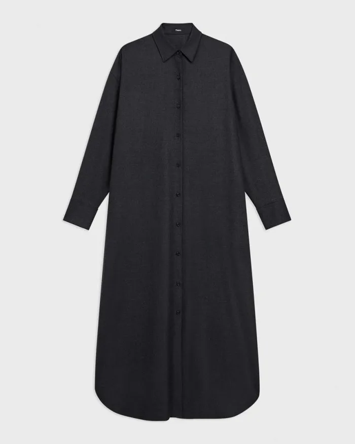 Dresses Women Theory Oversized Shirt Dress In Stretch Flannel Charcoal Melange Dresses Women Theory Oversized Shirt Dress In Stretch Flannel Charcoal Melange