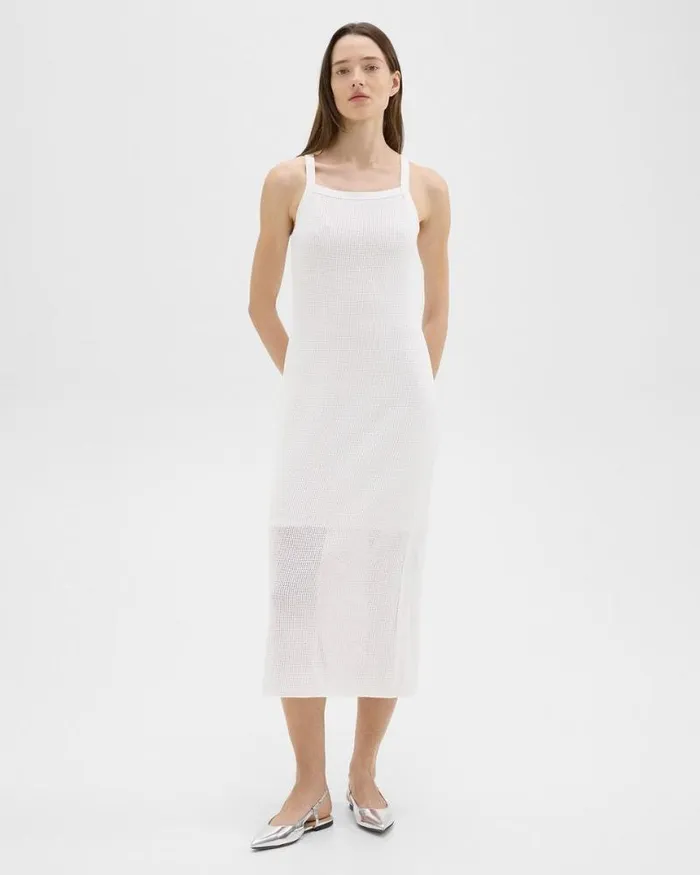 Dresses Women Theory Pointelle Midi Dress In Crepe Knit White