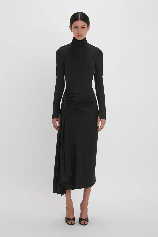 Dresses Women Victoria Beckham High Neck Asymmetric Draped Dress In Black