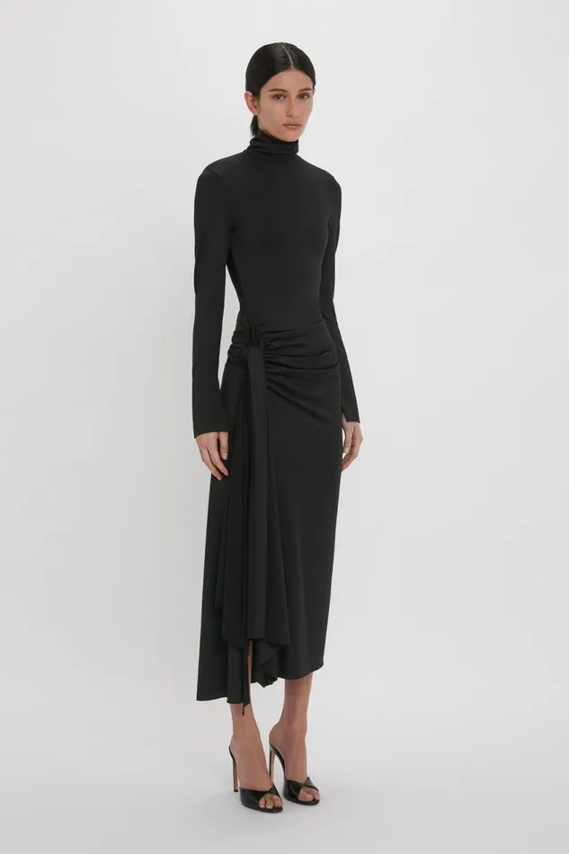 Dresses Women Victoria Beckham High Neck Asymmetric Draped Dress In Black