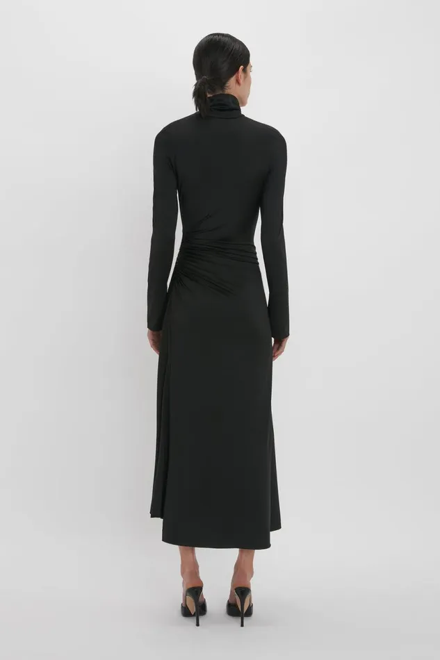 Dresses Women Victoria Beckham High Neck Asymmetric Draped Dress In Black