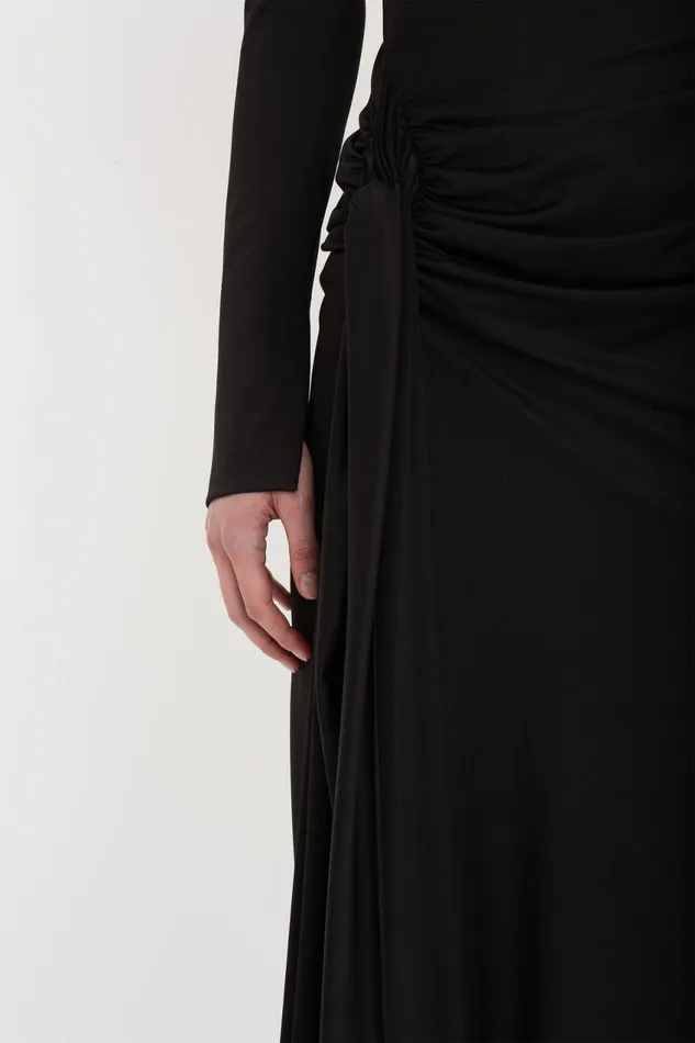 Dresses Women Victoria Beckham High Neck Asymmetric Draped Dress In Black
