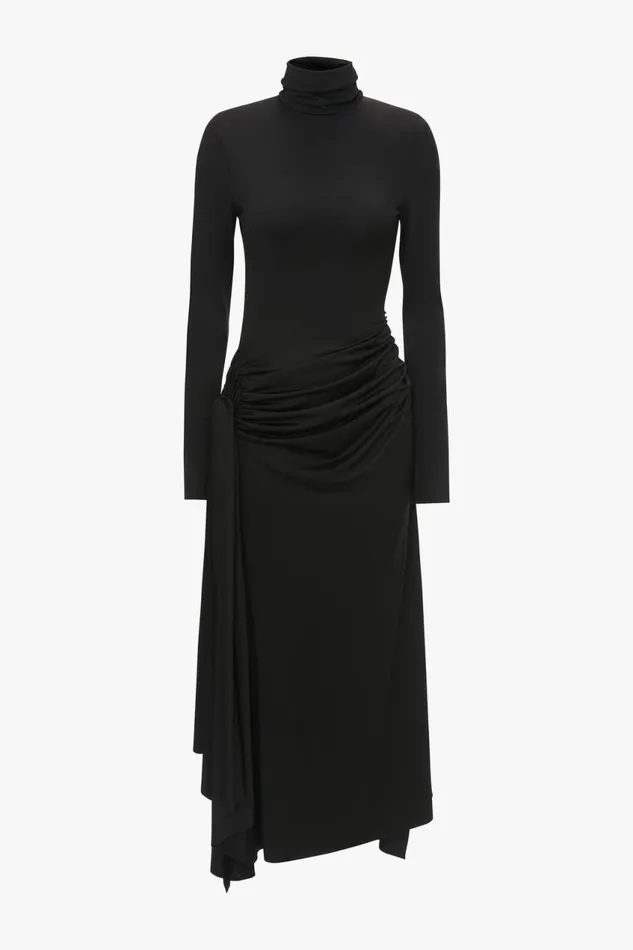 Dresses Women Victoria Beckham High Neck Asymmetric Draped Dress In Black