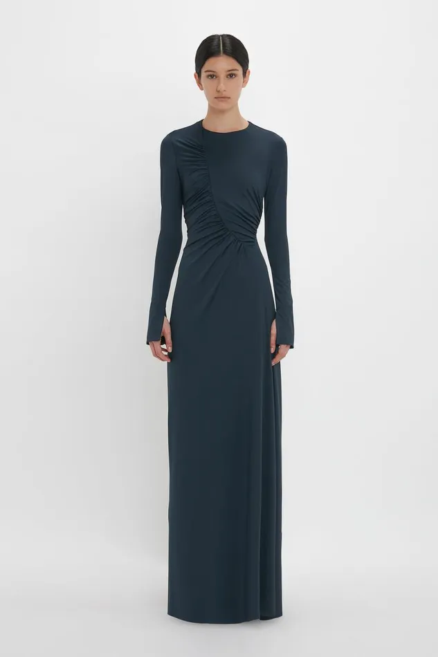 Dresses Women Victoria Beckham Ruched Detail FloorLength Gown In Midnight