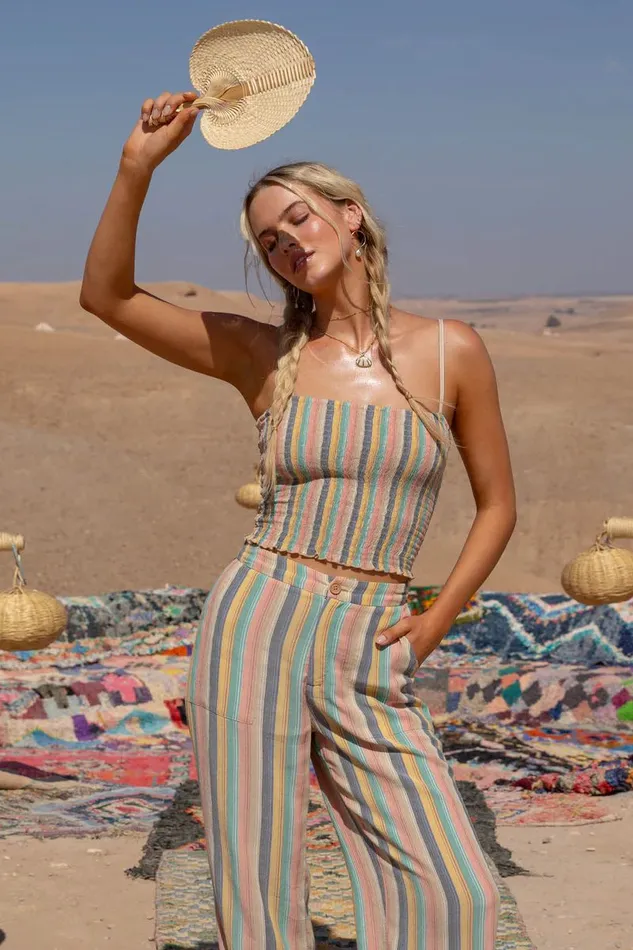 DREZ BEACHBOUND STRIPE SMOCKED TANK TOP Multi Clr Women O039NEILL Collections