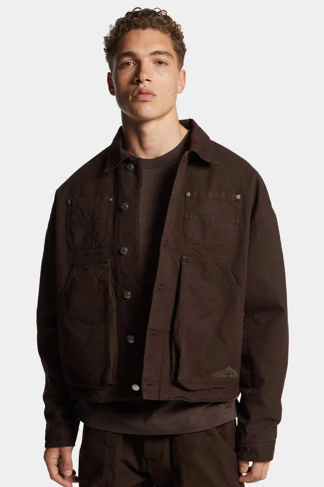Dsquared2 Coats and Outerwear Icon New Generation Canvas Utility Jacket Dark Chocolate 8211 Men