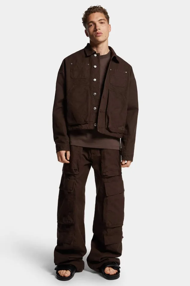 Dsquared2 Coats and Outerwear Icon New Generation Canvas Utility Jacket Dark Chocolate 8211 Men
