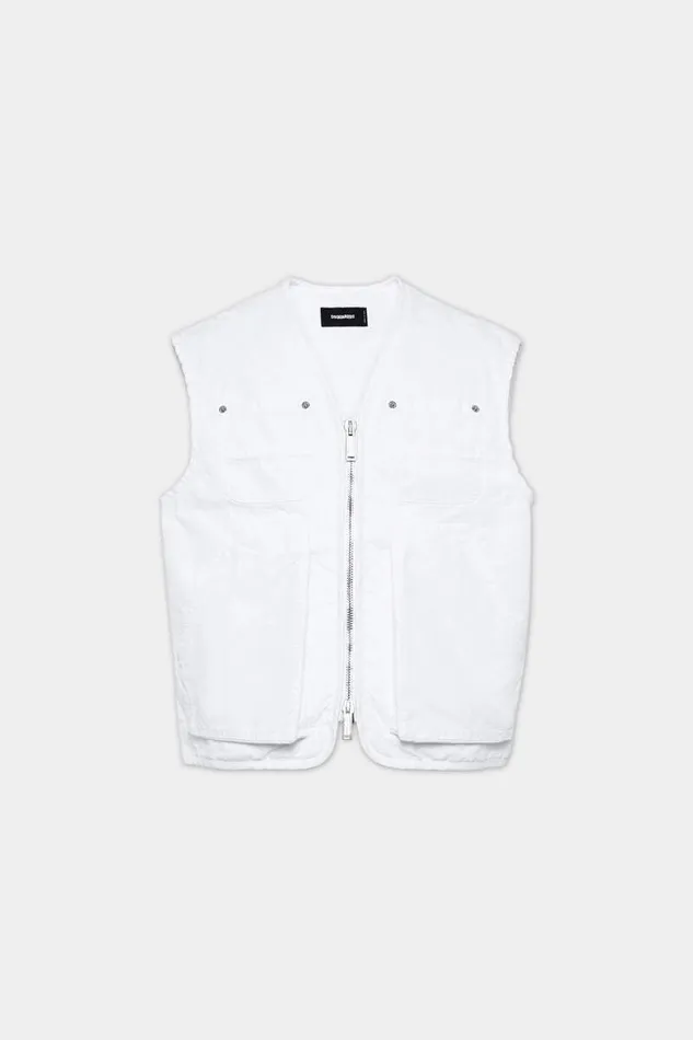 Dsquared2 Coats and Outerwear Icon New Generation Canvas Utility Vest White 8211 Men