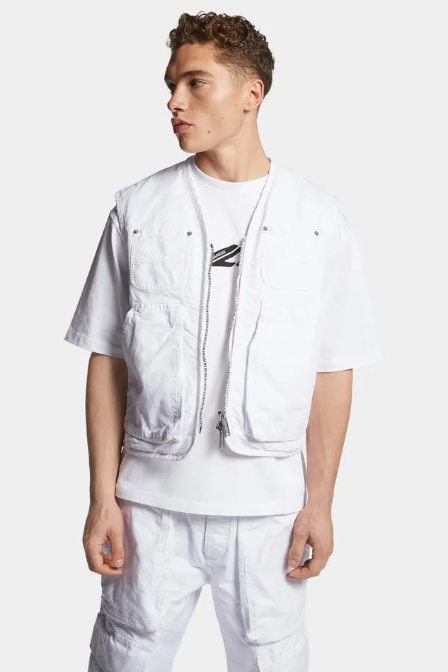 Dsquared2 Coats and Outerwear Icon New Generation Canvas Utility Vest White 8211 Men