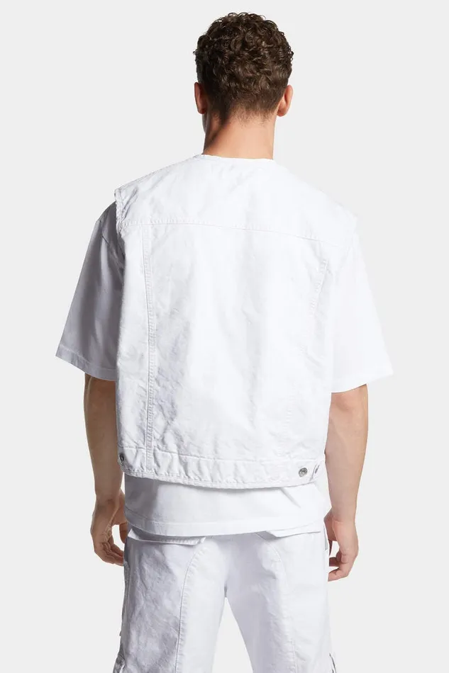 Dsquared2 Coats and Outerwear Icon New Generation Canvas Utility Vest White 8211 Men
