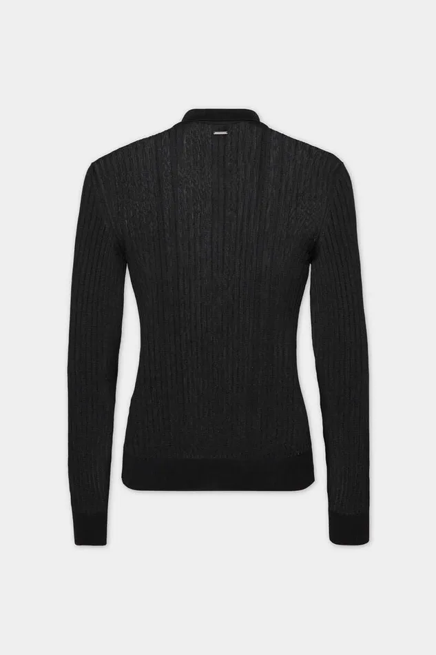Dsquared2 Knitwear Sequin Stripe Knit Polo Black 8211 Men