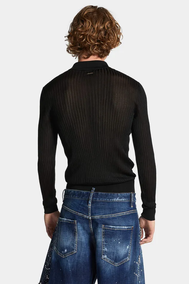 Dsquared2 Knitwear Sequin Stripe Knit Polo Black 8211 Men