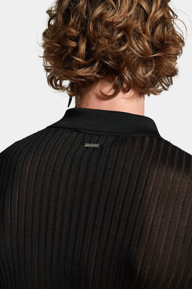 Dsquared2 Knitwear Sequin Stripe Knit Polo Black 8211 Men