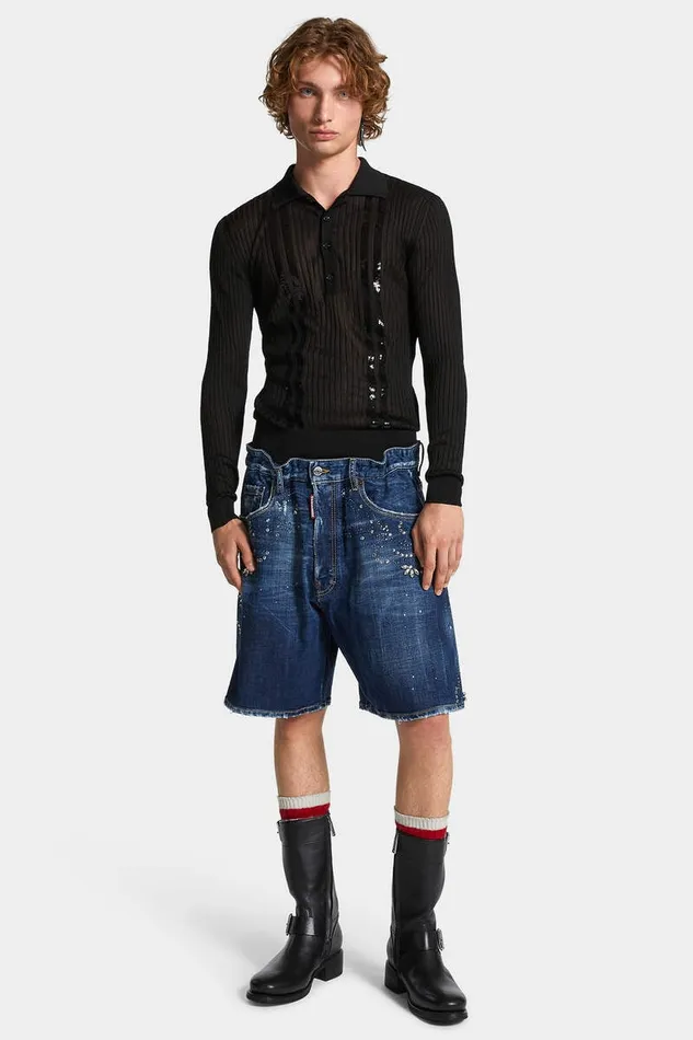 Dsquared2 Knitwear Sequin Stripe Knit Polo Black 8211 Men