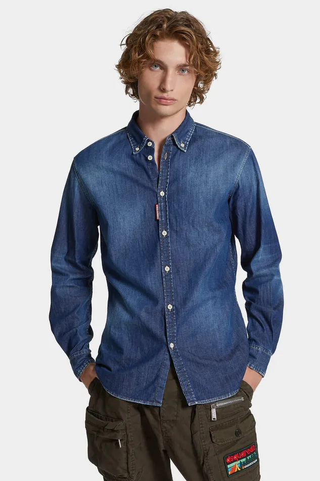 Dsquared2 Shirts Dark Wash Relax Dan BD Shirt Navy 8211 Men