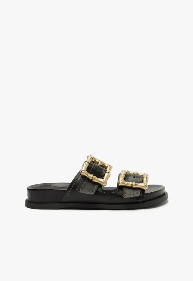 Enola Sporty Leather Sandal Black Women Schutz Shoes Flats