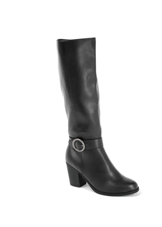 FauxLeather Buckle Boots Black Women VENUS Boots and Booties