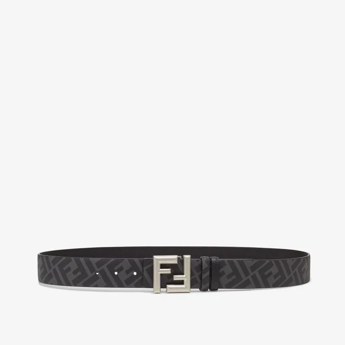 Fendi Belts FF Rounded Belt Black Leather And Black FF Canvas Reversible Belt 8211 Men