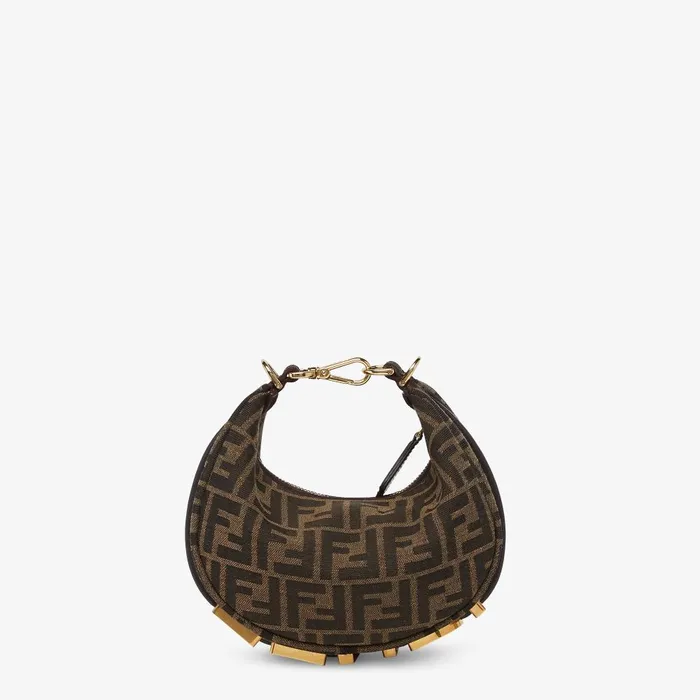 Fendi Hobo Bags Fendigraphy Mini Brown FF Jacquard Fabric Mini Bag 8211 Women Fendi Hobo Bags Fendigraphy Mini Brown FF Jacquard Fabric Mini Bag 8211 Women