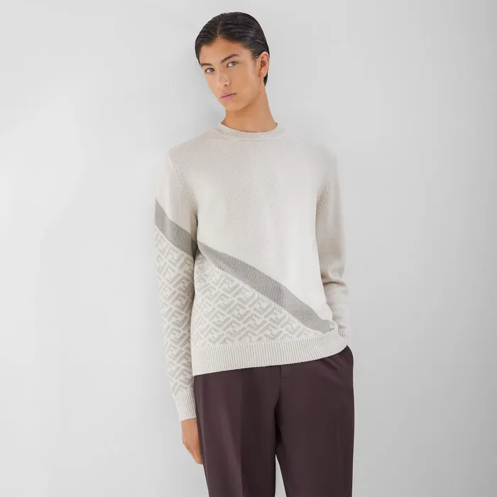 Fendi Knitwear Sweater White Wool Sweater 8211 Men