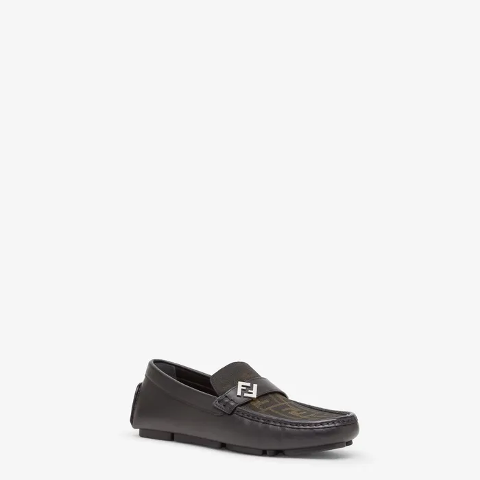 Fendi Loafers and Drivers FF Squared Drivers Black Leather And Brown FF Jacquard Drivers 8211 Men