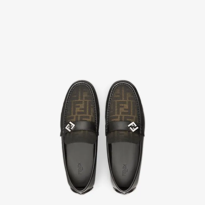 Fendi Loafers and Drivers FF Squared Drivers Black Leather And Brown FF Jacquard Drivers 8211 Men