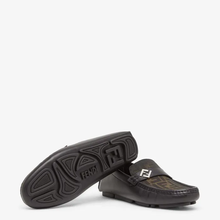 Fendi Loafers and Drivers FF Squared Drivers Black Leather And Brown FF Jacquard Drivers 8211 Men