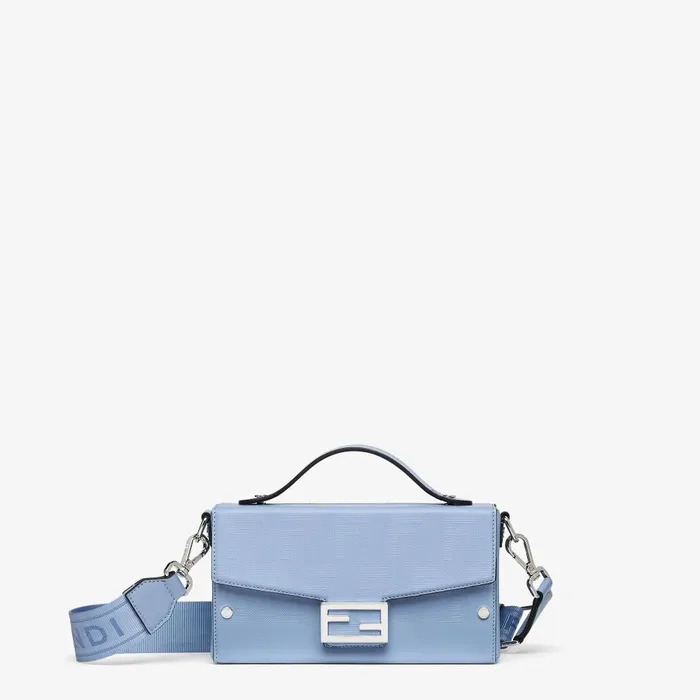 Fendi Messenger Bags Soft Trunk Baguette Sky Blue Leather Bag 8211 Men
