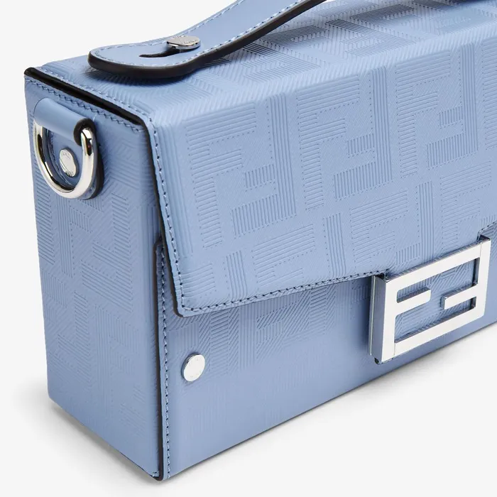 Fendi Messenger Bags Soft Trunk Baguette Sky Blue Leather Bag 8211 Men