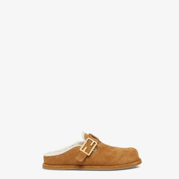 Fendi Mocassins and Loafers Fendi Feel Beige Suede Sabots 8211 Women