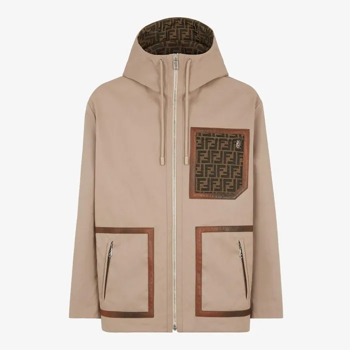 Fendi Outerwear Blouson Beige Fabric Parka 8211 Men