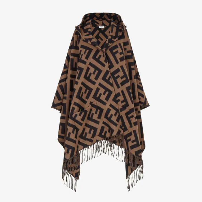 Fendi Scarves and Ponchos FF Poncho Brown Cashmere Poncho 8211 Women