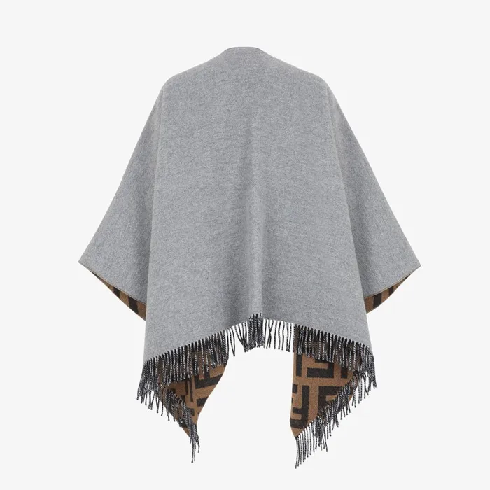 Fendi Scarves and Ponchos FF Poncho Gray Wool And Cashmere Poncho 8211 Women