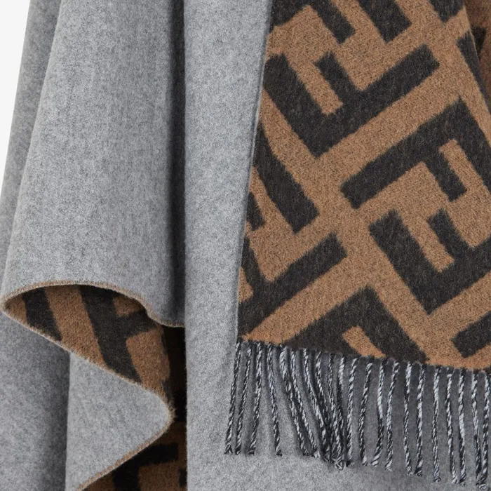 Fendi Scarves and Ponchos FF Poncho Gray Wool And Cashmere Poncho 8211 Women