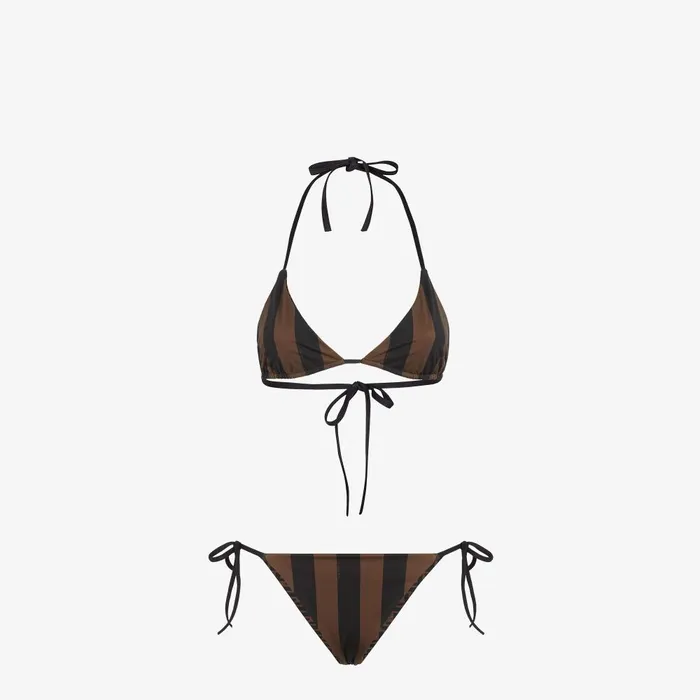 Fendi Swimwear Swimsuit Brown Lycra Reversible Bikini 8211 Women
