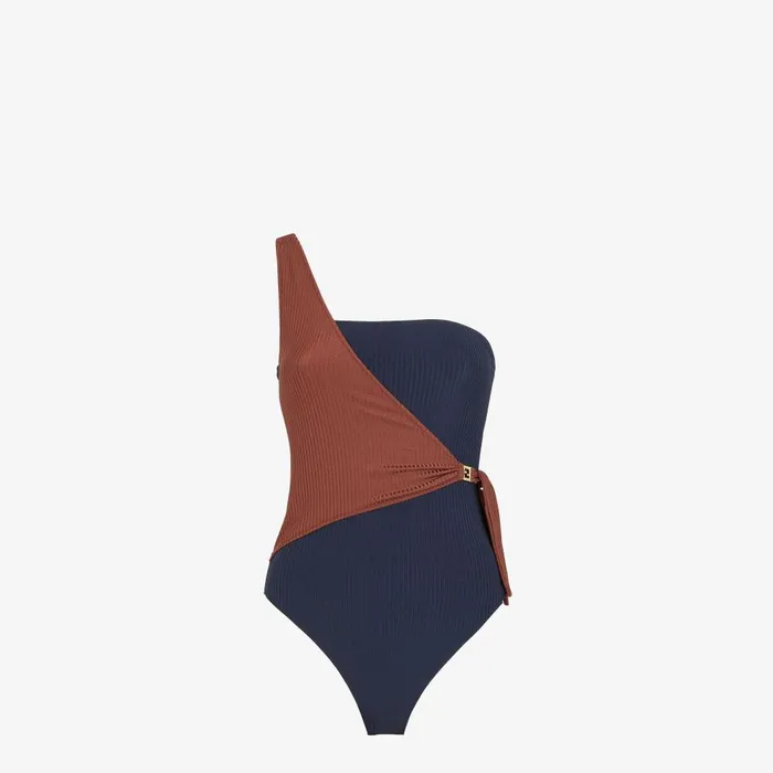 Fendi Swimwear Swimsuit Navy Blue And Brown Lycra Swimsuit 8211 Women
