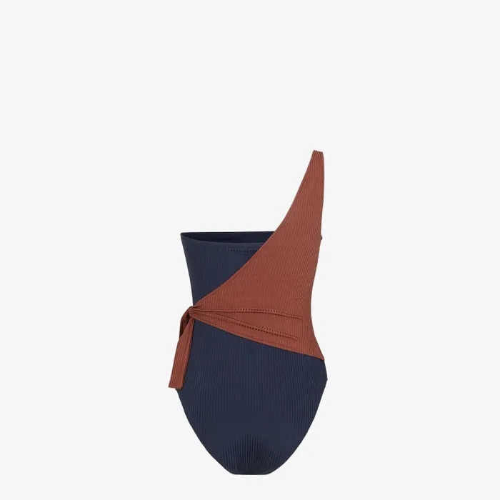 Fendi Swimwear Swimsuit Navy Blue And Brown Lycra Swimsuit 8211 Women