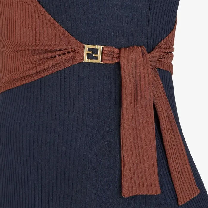 Fendi Swimwear Swimsuit Navy Blue And Brown Lycra Swimsuit 8211 Women