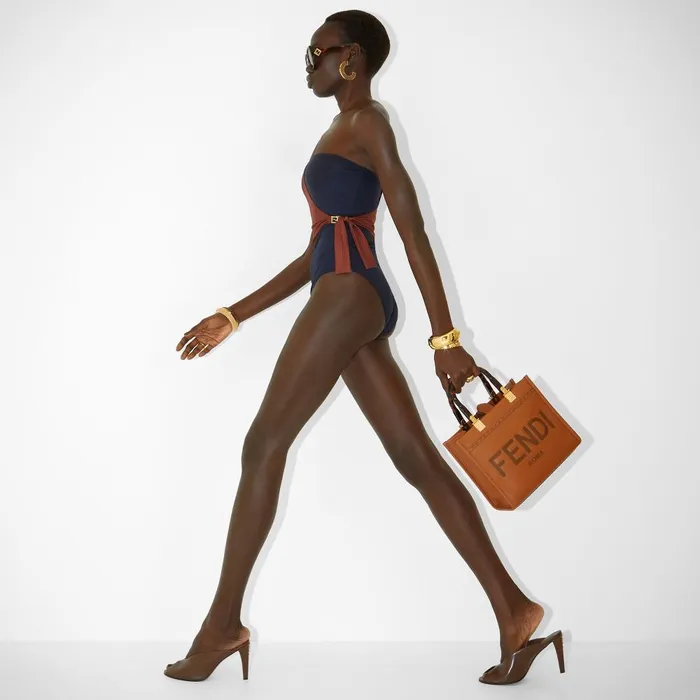 Fendi Swimwear Swimsuit Navy Blue And Brown Lycra Swimsuit 8211 Women