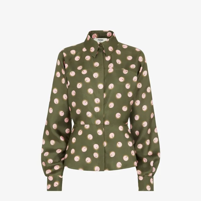Fendi Tops and Shirts Shirt Green Printed Silk Shirt 8211 Women