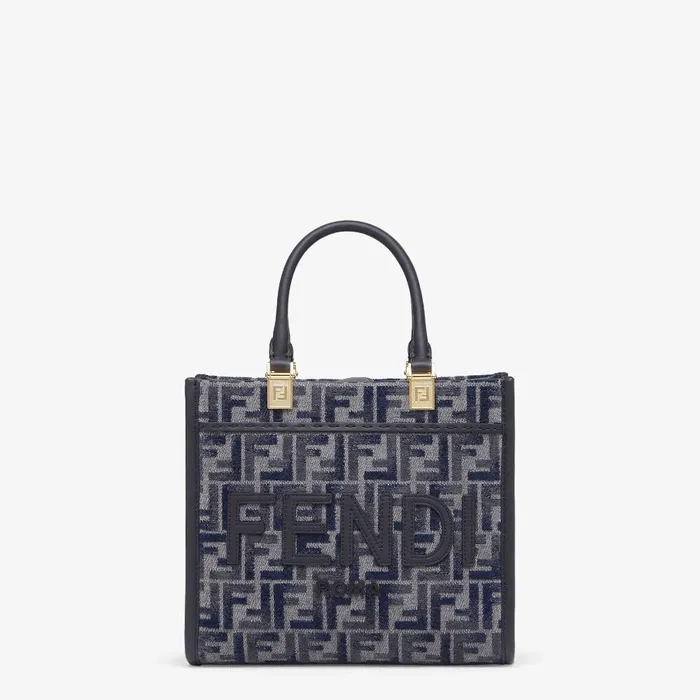 Fendi Tote Bags Fendi Sunshine Small Dark Blue FF Chenille Shopper 8211 Women Fendi Tote Bags Fendi Sunshine Small Dark Blue FF Chenille Shopper 8211 Women
