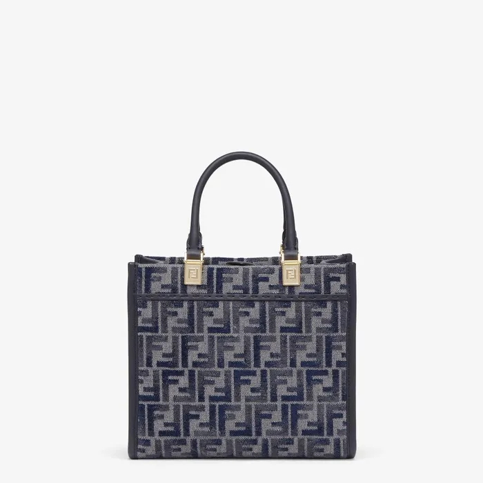 Fendi Tote Bags Fendi Sunshine Small Dark Blue FF Chenille Shopper 8211 Women