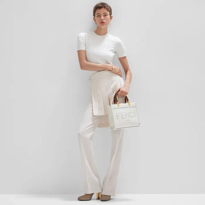 Fendi Tote Bags Fendi Sunshine Small White Leather Shopper 8211 Women