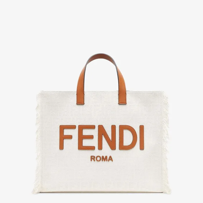 Fendi Tote Bags FF Shopper White And Brown Leather FF Jacquard Bag 8211 Men