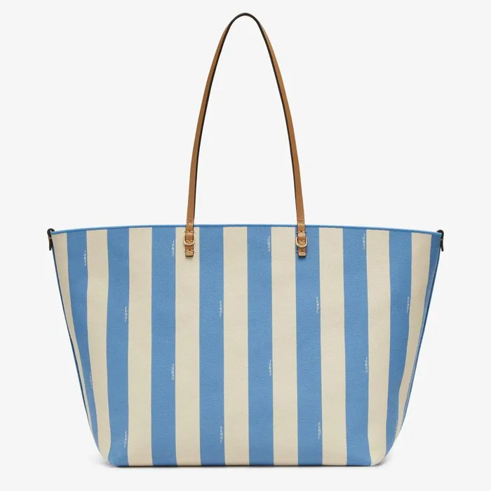 Fendi Tote Bags Large Roll Reversible Shopper In Pequin Striped And Light Blue FF Fabric 8211 Women