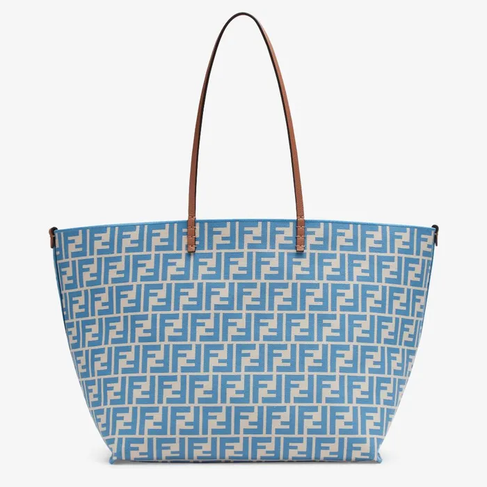 Fendi Tote Bags Large Roll Reversible Shopper In Pequin Striped And Light Blue FF Fabric 8211 Women