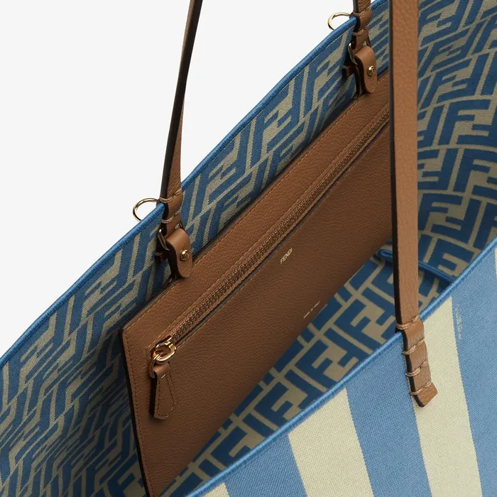 Fendi Tote Bags Large Roll Reversible Shopper In Pequin Striped And Light Blue FF Fabric 8211 Women