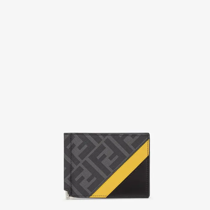 Fendi Wallets Card Holder Gray Fabric Bill Clip 8211 Men