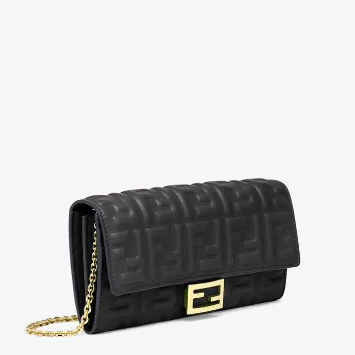 Fendi Wallets On Chain Baguette Continental Wallet With Chain Black Nappa Leather Wallet 8211 Women