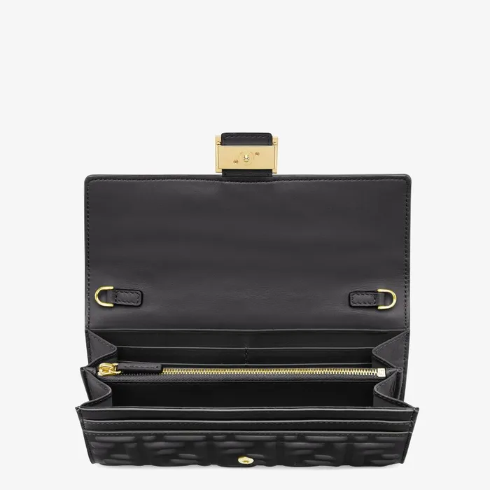 Fendi Wallets On Chain Baguette Continental Wallet With Chain Black Nappa Leather Wallet 8211 Women